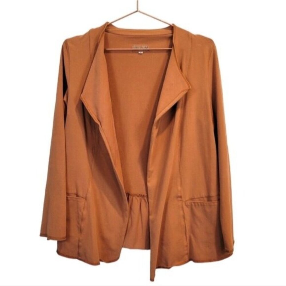 Iridium | Open Front Waterfall Cotton Cardigan Orange Brown